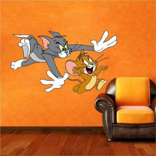Decor studio 64 cm Tom And Jerry Wall Sticker Design (Cover Area:-64x34cm) Reusable Sticker