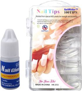 SellRider Transparent chines Artificial Empress Curve 100 Tips Painted Fake Nails with Glue Transparent