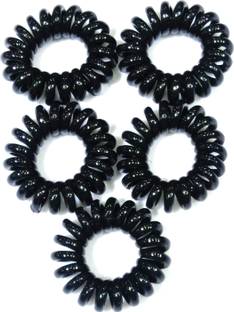 Fairytale Premium Quality Glossy Black Small Spiral Hair Rubber Bands. Size 3.5 cm (Set Of 5 Pcs) Rubber Band