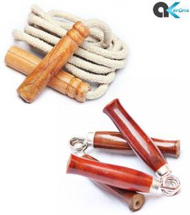 A.K Cotton Jumpping Skipping Rope + 2pcs Wooden Fitness Grip|Hand Grip Combo Fitness Accessory Kit Kit