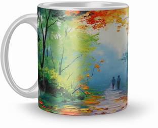 THE NK Store Friends Walking In Forest Painting Printed Colourful Design Coffee And Tea 320ml 1008 Ceramic Coffee Mug