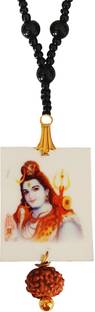 rich & famous Shiva Wood Rudraksha Pendant With Onyx Beads Mala Onyx Stone, Wood Chain