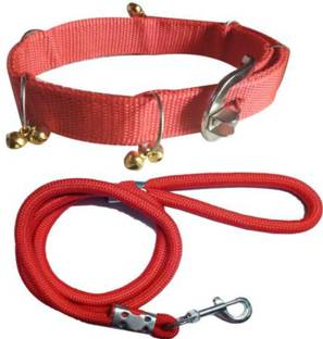 ADIOS Dog Belt Combo of Red Ghungroo Dog Collar with Red Lead 1.5m lengthy Dog Collar & Leash