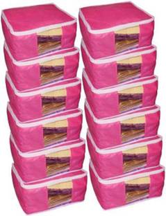 Little one High Quality High Quality Travelling Pouch Combo of 12 Pieces Multipurpose Ladies Large 10inch Non-Woven saree Cover Storage Organizer Bag vanity pouch Garments Cover Keeps Upto 10 - 15 Saree each (Pink) Keep saree/Suit/Travelling Pouch