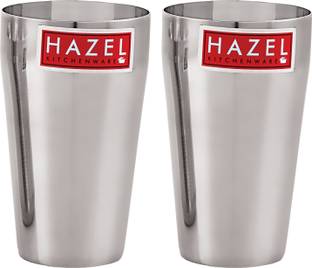 HAZEL (Pack of 2) Stainless Steel Plain Traditional Jumbo Water Lassi Glass Water/Juice Glass
