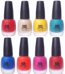 makeupmania Premium Nail Polish - Combo of 8 Velvet Matte Nail Paint - (MM# 18-19) Red, Nude, Yellow, Turquoise, Blue, Orange, Maroon, Pink