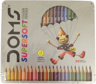 DOMS 2P Supersoft Colour Pencils 24 Shades - Flat Tin Hexagonal Shaped Color Pencils