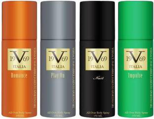 v 19.69 italia COMBO OF ROMANCE, PLAY ON, NUIT, IMPULSE Deodorant Spray  -  For Men & Women