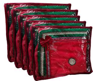 Ajabh High Qulity igh Quality Deginer Pack of 5 Pieces Single Satin Saree Cover gift organizer & travling pouch Keep saree/Suit/Travelling Pouch maroon Keep saree\Salwar Suit