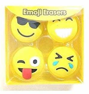 Cuddle Tots Emoji Eraser (Set of 4 Cute Smiley Theme Erasers) Non-Toxic Eraser