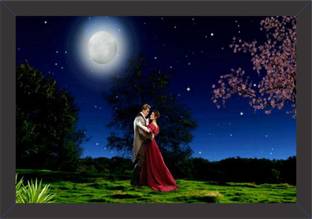 Mad Masters Good Night Romantic Couple Kissing Painting for Gift Canvas 13 inch x 19 inch Painting