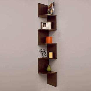 DS SHOPPEE Wooden Corner Shelf Wall Mount Zigzag Shape Wall Shelf for Living Room,Bedroom,Home Decor 5 Tier Rack Shelf MDF (Medium Density Fiber) Wall Shelf