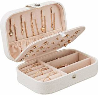 PYXBE Travel Jewelry Organizer,PU Leather Travel Jewelry Case,Double Layer Small Jewelry Box for Women Girls,Jewelry Organizer Box for Necklace,Ring,Earring Multi Jewelry Organizer Vanity Box (Pink) Multi Jewelry Organizer Vanity Box