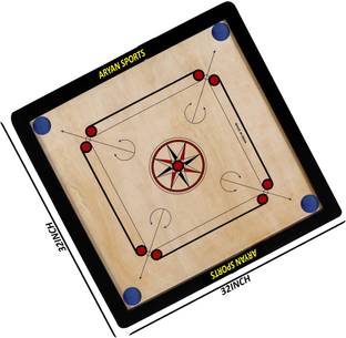 Aryan Sports ound Pocket Carrom Board with Coins,Striker &,Powder (Full-32 Inch) 4 MM Ply 5.08 cm Carrom Board