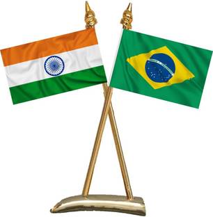 UNIQ X Shape Flag Stand - India & Brazil Rectangle Table Miniature Flag