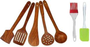 WOMS Skimmer set Ladle Skimmer set Ladle Brown Kitchen Tool Set & Silicon Flat Pastry Brush Kitchen Tool Set
