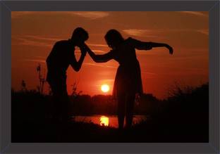 Mad Masters Sunset Love Romantic Couple Textured Wall Art Painting for Home Décor (20 inch x 14 inch) Canvas 14 inch x 20 inch Painting