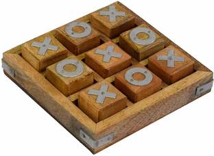 Wigano 4.5 X 4.5 Inches Wooden Noughts and Crosses Tic Tac Toe Pedagogical Board Brain Teaser Games for Kids Strategy & War Board Game