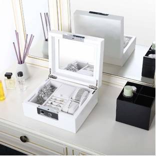Moda Tech Fingerprint Jewelry Box Organizer Safe Fingerprint Jewelry Lock Box 2-Layer Display Storage Case with Key,Fingerprint Sensor and Mirror(White) Jewelry, Fingerprint Lock Vanity Box