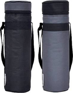 Marine Pearl Thermal 1L Bottle Cover Carrier Holder Sleeve with Adjustable Shoulder Handle & Zipper Closure (Set of 2, Black & Grey)