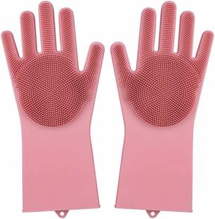 GeTrex Reusable Rubber Silicon Household Safety Wash Scrubber Heat Resistant Kitchen Gloves for Dish washing, Cleaning, Gardening Wet and Dry Glove hand gloves for kitchen Wet and Dry Glove Set Wet and Dry Disposable Glove