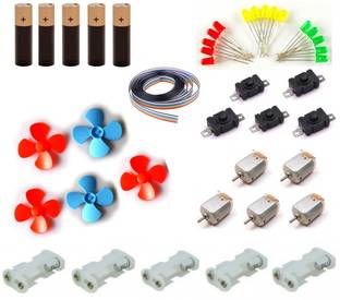 dret Science Projects Kit V2.0 for DIY, Toy Motor,3 Colour LED,1.5V Cell, Cell Holder, Mini 4 Wing Fan,Wire, Switches (Multicolour) Motor Control Electronic Hobby Kit