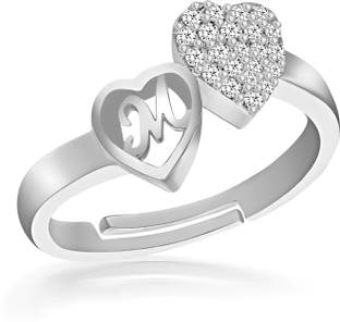 MEENAZ Copper, Silver, Stone, Brass Cubic Zirconia, Diamond Silver Plated Ring