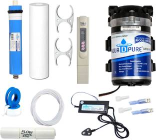 AquaDpure complete RO kit of 80 GPD membrane, 100 GPD Boosgter pump, Adopter, TDS meter Solid Filter Cartridge