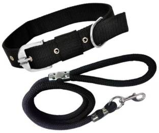 BODY BUILDING Dog Belt Combo of Black Dog Collar with Black Lead 1.5m Lengthy Dog Collar & Leash