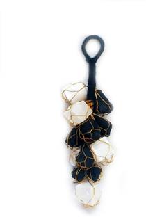 AIR9999 Black Tourmaline And Selenite Rough Chunks Vastu Yin Yang Door Hanging Decorative Showpiece  -  15 cm