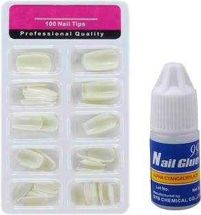 SellRider Best Professional Quality Artificial Gold Finger Empress Curve 100 Tips Fake Nails with Glue white