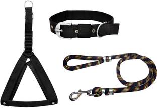 BODY BUILDING Dog Belt Combo of Black Dog Body Cross with Black Dog Collar with Black Lead Dog Harness & Leash