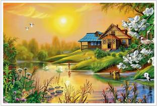 Beautiful Natural Scene Lake View Paper Poster Paper Print