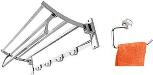 KEEPWELL Anti-Rust 304 Grade Stainless Steel Square Pipe Folding Towel Rack (18 Inch) With Napkin Ring Hex Series / Bathroom Accessories/ Towel Holder For Home & Bathroom Silver Towel Holder