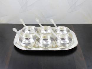 GoldGiftIdeas Pack of 13 Silver Plated Six Manchurian Bowl Tray Spoon Dinner Set
