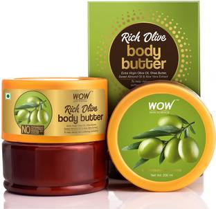 WOW SKIN SCIENCE Rich Olive Body Butter Enriched with Extra Virgin Olive Oil, Shea Butter, Sweet Almond oil & Aloe Vera Extract - No Parabens, Silicones, Mineral Oil & Color - 200mL