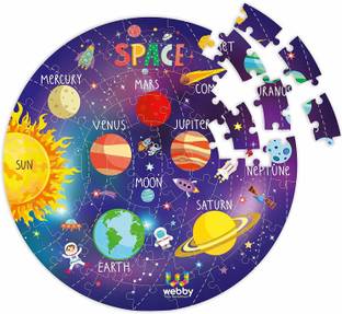Pacific Toys Solar System Jigsaw Floor Puzzle 60 Pcs with 4 Double Sided Flashcards