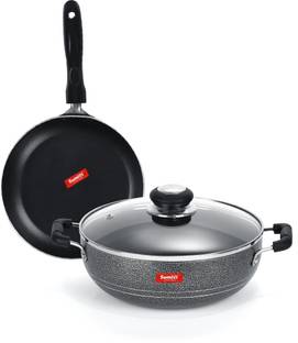 Sumeet NonStick Kumush Cookware Set (Kadhai With Glass Lid -2Ltr - 22Cm Dia + Tapper pan - 0.6Ltr - 20Cm Dia) Non-Stick Coated Cookware Set