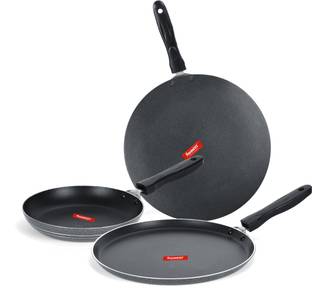 Sumeet NonStick Salaka Cookware Set (Dosa Tawa - 26.5Cm Dia + Tapper pan - 0.6Ltr - 20Cm Dia + Conceve / Roti Tawa - 28Cm Dia) Non-Stick Coated Cookware Set