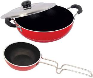 NIRLON Nonstick 3 Layer Non-Stick Combo cookware Set Vagharia -11cm & Kadhai Big 1.8 Litre Non-Stick Coated Cookware Set