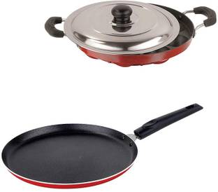 NIRLON Nonstick 3 Layer Non-Stick Combo Cookware Set Flat Tawa 27.5 & Appampatra Non-Stick Coated Cookware Set