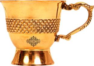IndianArtVilla Pack of 1 Brass Designer Brass Tea Cup, Gift, Volume 100 ML