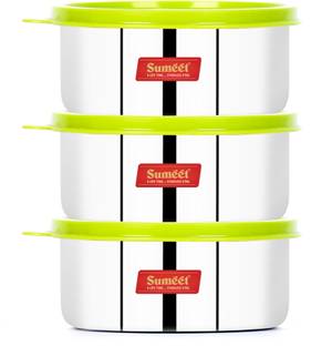 Sumeet Stainless Steel Airtight & Leak Proof Food Storage Containers Set of 3 Pc (Size - Medium, Capacity - 375ml Each) 3 Containers Lunch Box