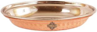 IndianArtVilla Oval Steel Copper Platter Plate, Serveware & Tableware, Home Restaurant, 400 ML Dinner Plate