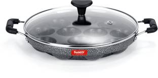 Sumeet 3mm Nonstick Grill Appam Patra With Glass Lid - 12Cavity - 22cm Dia NA Pan 22 cm diameter with Lid 0.25 L capacity