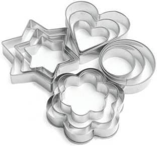 ALPHA CREATION 12Pcs Set of Stainless Steel Cookie Cutters Heart Flower Round Star Shapes Biscuit Mold Cookie Cutter (Pack of 12) Cookie Cutter