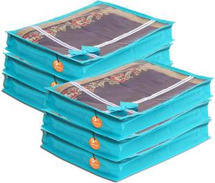 KANUSHI Set Of 6 Pcs Flower Design Transparent Saree Covers / Saree Bags With Stainless Steel Zip Lock Combo (Large)
