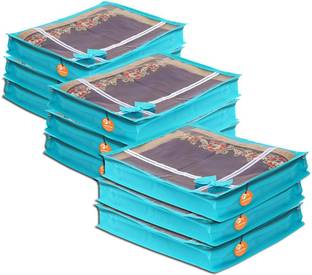 KANUSHI Set Of 9 Pcs Flower Design Transparent Saree Covers / Saree Bags With Stainless Steel Zip Lock Combo (Large)