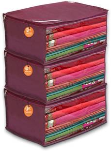 KANUSHI Set Of 3 Pcs Transparent Window Saree Covers / Saree Bags With Stainless Steel Zip Lock Combo (Large)