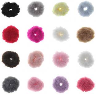 S K Bright Girl Hair Band Artificial Faux Fur Rubber Elastic Ring Rope Fluffy Tie Scrunchie (Pack of 16) Rubber Band